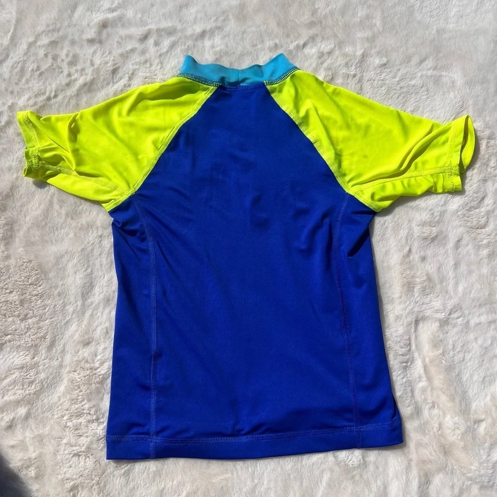 Lands’ End Boys Rash Guard Swim Set XS 4-5 Blue Neon + Swim Trunks